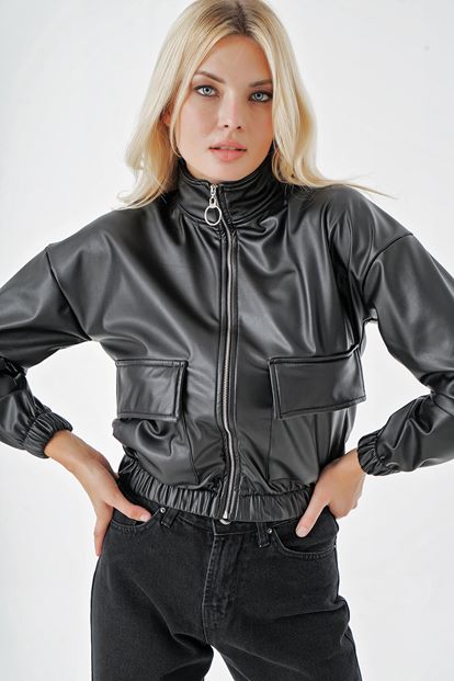 Pockets Black Leather Jacket