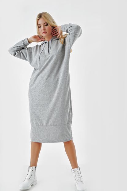 Gray sides zipper capulent sweat dress