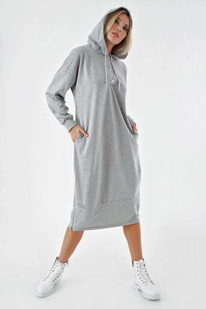 Gray sides zipper capulent sweat dress