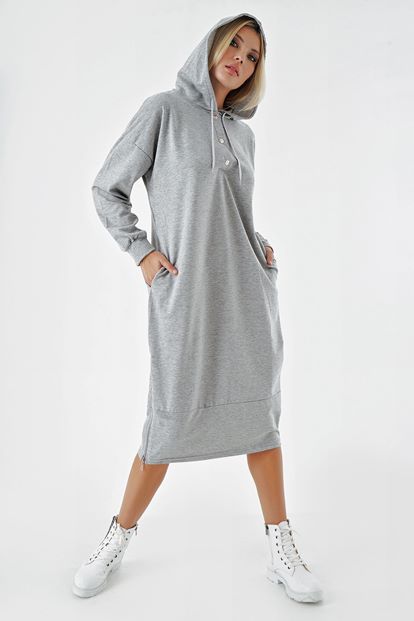 Gray sides zipper capulent sweat dress