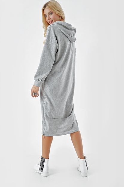 Gray sides zipper capulent sweat dress