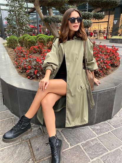 Khaki waterproof trench coat