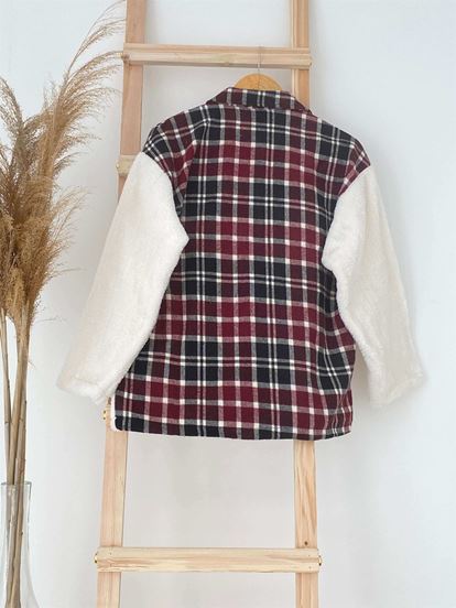 Burgundy Pore Checkered Plush Jacket