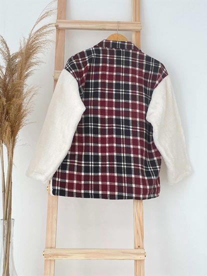 Burgundy Pore Checkered Plush Jacket