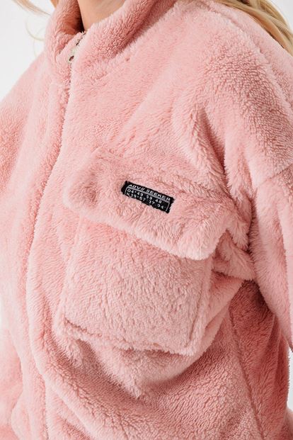 Pembe Fermuarli Cep Detayli Pelus Ceket