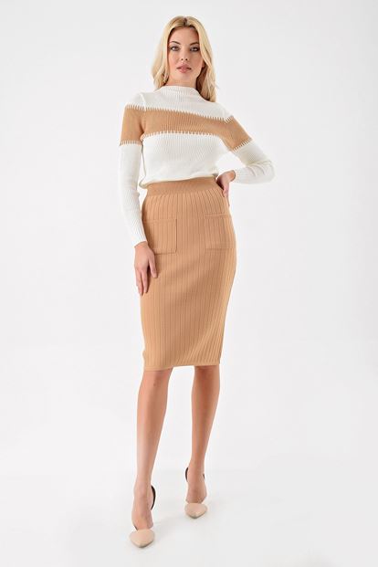 Cream Blouse Skirt Sweater Set