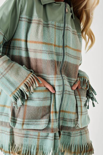 Green leather detailed bowl jacket