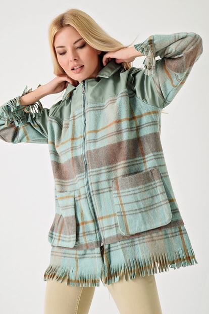 Green leather detailed bowl jacket