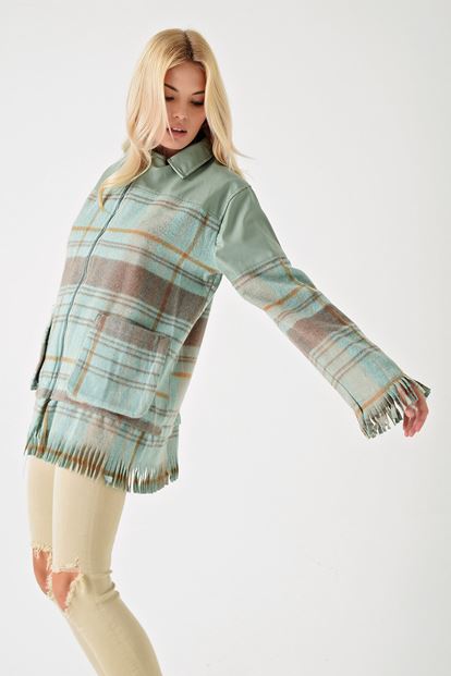 Green leather detailed bowl jacket