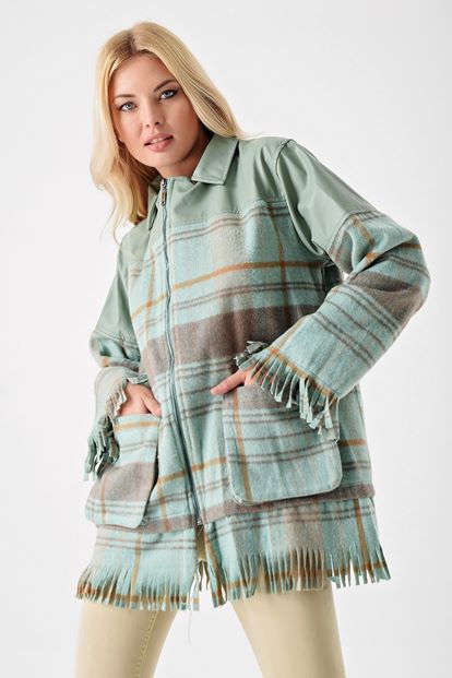 Green leather detailed bowl jacket