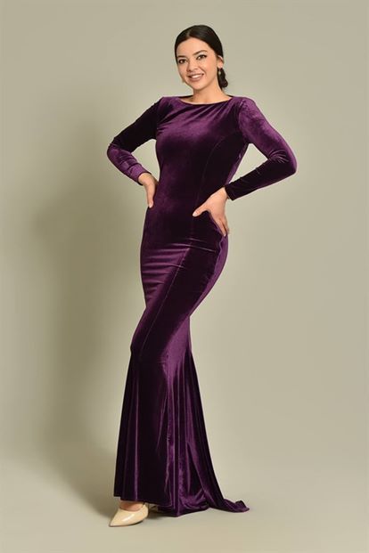 Murum Back Decollete velvet Evening Dress