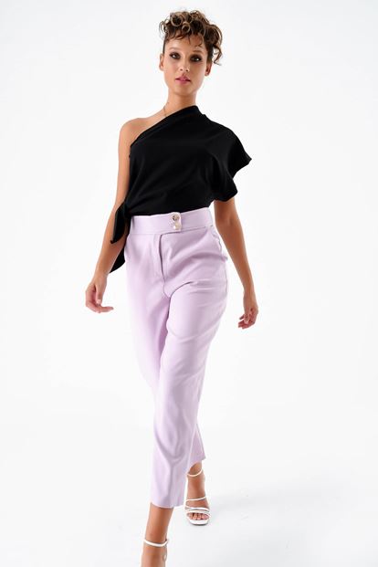 Lila Düğmeli Kumas Pantolon