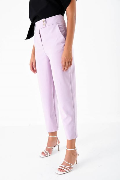 Lila Düğmeli Kumas Pantolon