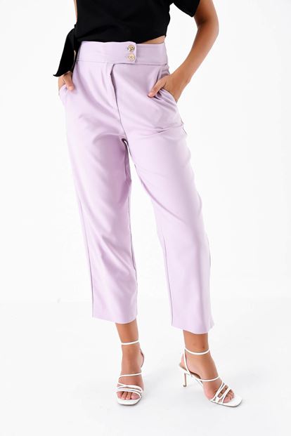 Lila Düğmeli Kumas Pantolon