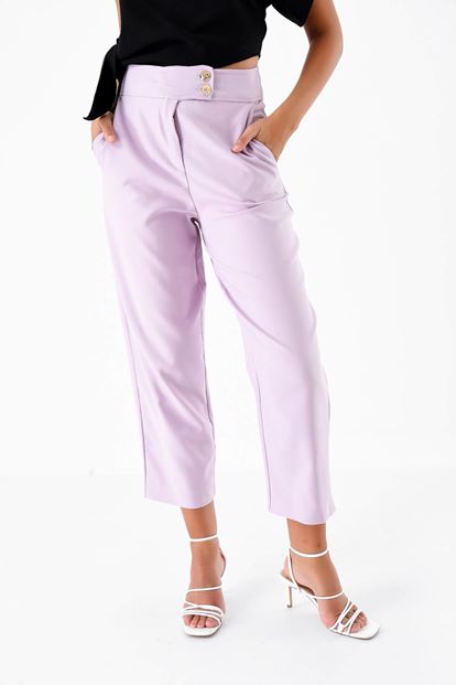 Lila Düğmeli Kumas Pantolon