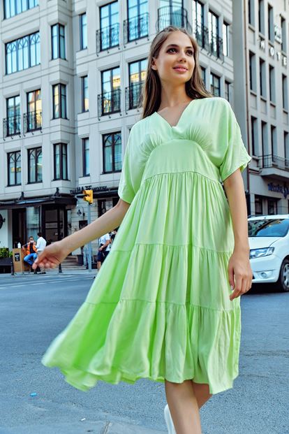 Fistik Yeşili Balon Kol Elbise