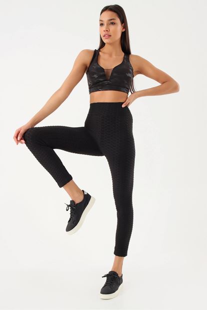 Black patterned stretch tights