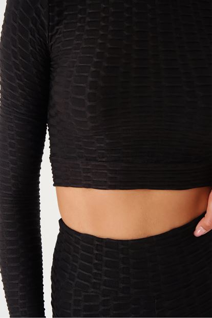 Siyah Streç Crop Tayt Takım