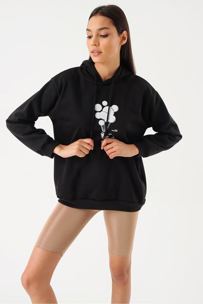 Black Hooded Sweatshirt bias Printed Balloon