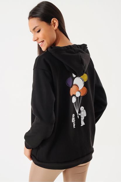 Black Hooded Sweatshirt bias Printed Balloon
