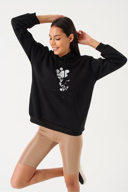 Black Hooded Sweatshirt bias Printed Balloon