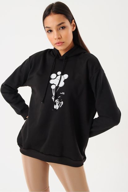 Black Hooded Sweatshirt bias Printed Balloon