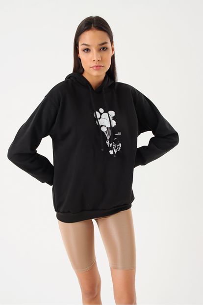 Black Hooded Sweatshirt bias Printed Balloon