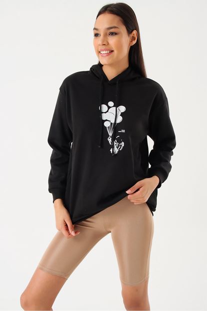 Black Hooded Sweatshirt bias Printed Balloon