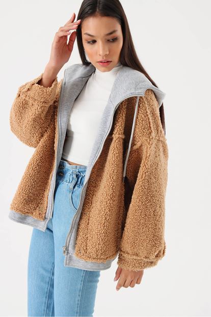Brown Hooded Fleece Outerwear