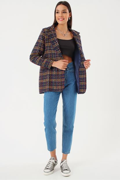 Siyah Kareli Blazer Ceket