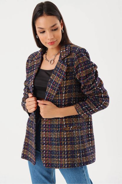 Siyah Kareli Blazer Ceket