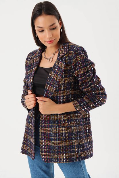 Siyah Kareli Blazer Ceket