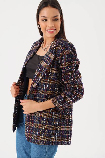 Siyah Kareli Blazer Ceket