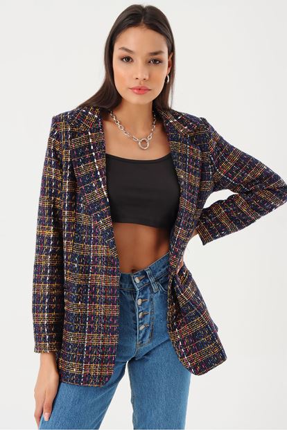 Siyah Kareli Blazer Ceket