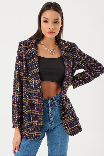 Siyah Kareli Blazer Ceket