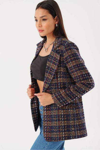 Siyah Kareli Blazer Ceket