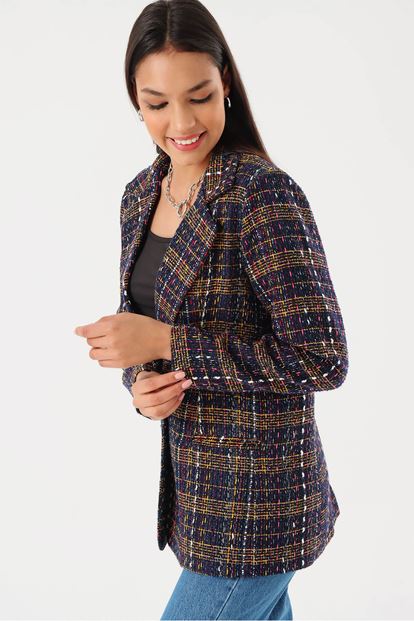 Siyah Kareli Blazer Ceket