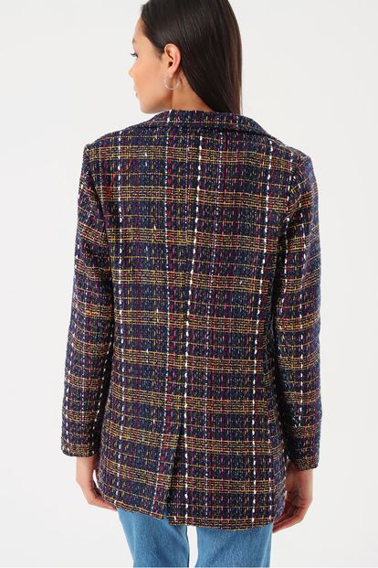 Siyah Kareli Blazer Ceket