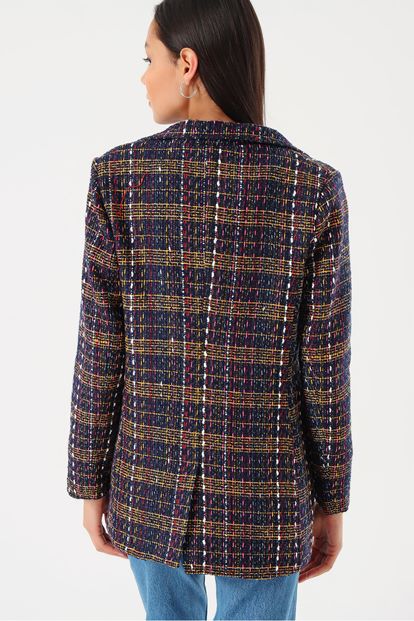 Siyah Kareli Blazer Ceket