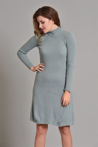 Su Yeşili Bogazli Triko Elbise