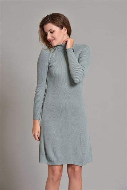 Su Yeşili Bogazli Triko Elbise