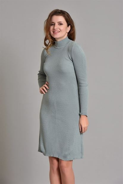 Su Yeşili Bogazli Triko Elbise