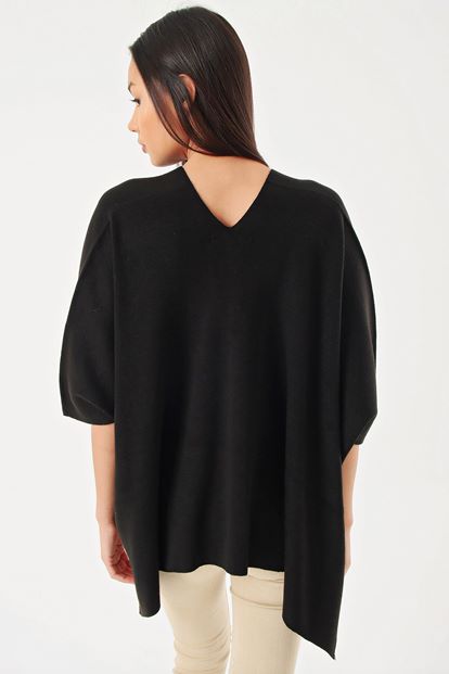 Black Bat Sleeve V Neck Knitted Sweater