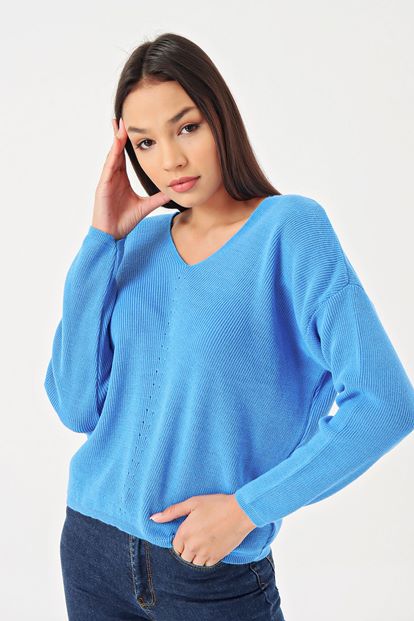 Blue Sweater V Neck Sweater