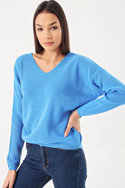 Blue Sweater V Neck Sweater