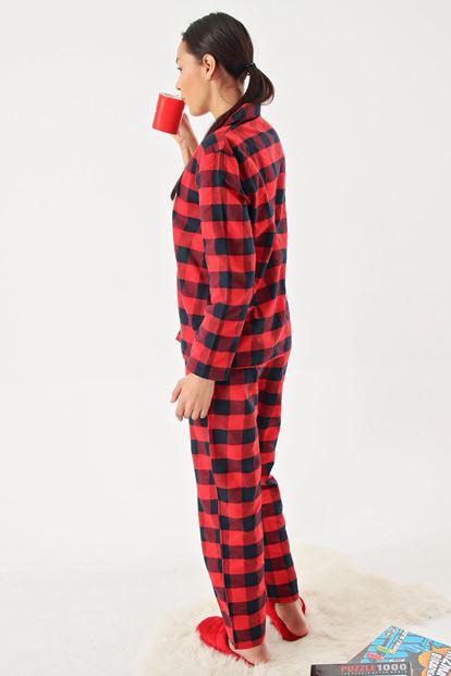 Kırmızı Ekose Desenli Pijama Takımı