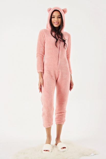 Pembe Fermuarlı Peluş Tulum