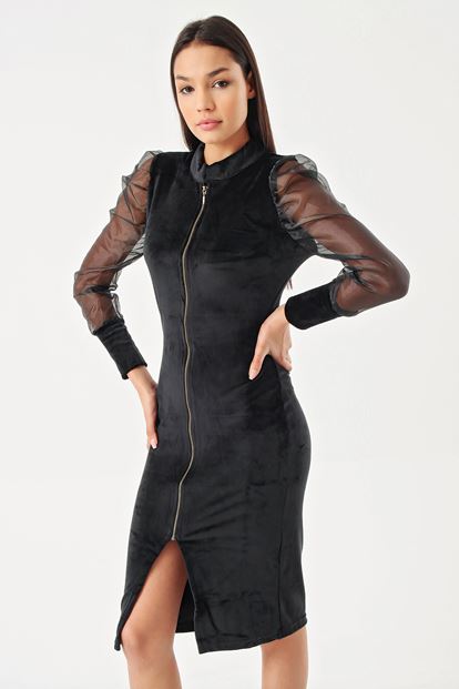 Handles Black Velvet Gown Tulle Front zippered