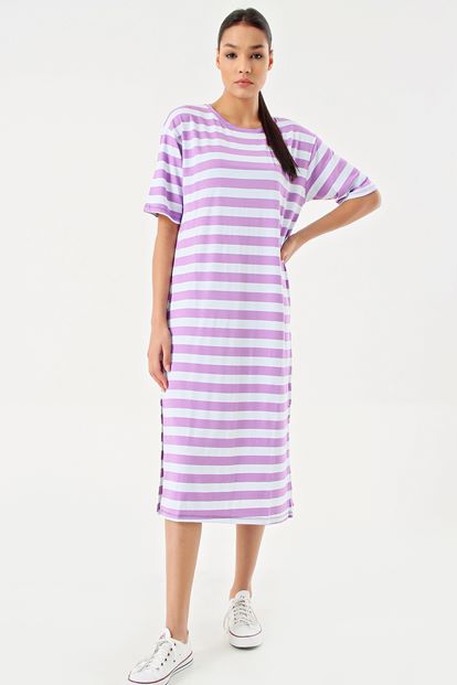 Lila Stripe Slit Dress