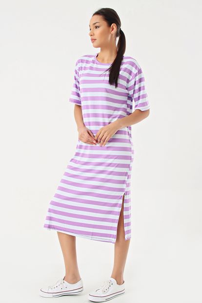 Lila Stripe Slit Dress